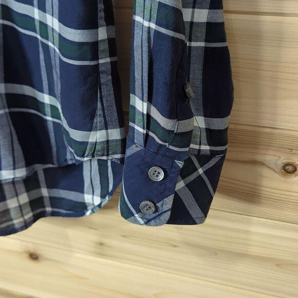 Veronica Beard Blouse Womens 6 Blue & Green Plaid Button Up Shirt - Picture 4 of 11